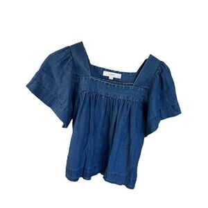 Anne Taylor Loft Top In Chambray Dark Wash Size Small Square Neck
